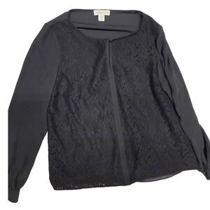 Coldwater Creek Lace Blouse Long Sleeve Elegant Top Black Size M‎